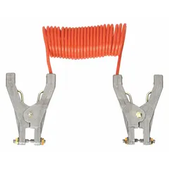 Terminated bonding and grounding wire with a 10 ft length and two hand clamps. The galvanized steel conductor and 3/4 in clamp opening span allow temporary attachment to equipment and ground points for static dissipation. Suitable for industrial environments requiring temporary grounding.
