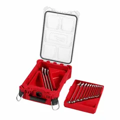 This 15-piece combination wrench set includes SAE 12-point wrenches with head sizes ranging from 1/4 in to 1 in. Made of alloy steel with a chrome finish, the set is designed for tightening and loosening fasteners in mechanical assembly, automotive repair, and industrial maintenance. The wrenches are tether-ready and come in a molded case for storage.