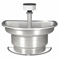 This semi-circular wash fountain from the Stainless Steel Classic series is constructed of stainless steel with a silver finish. It features a foot-operated push bar and an off-line vent drain. With a 36-inch overall width, it is suited for high-traffic commercial restrooms, schools, and industrial facilities where multiple users can wash simultaneously. Note: not ADA compliant.