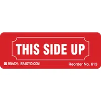 Instructional Handling Label: This Side Up, 1 1/8 in x 3 1/4 in, Red, 500 Labels per Roll, 500 PK (MPN 613LS)