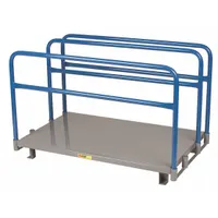 Steel rack with gray finish, 48 in x 30 in x 33 in overall. Three-bay adjustable-upright design for vertical storage of panels and sheets. Suitable for organizing plywood, metal panels, or plastic sheets in workshops and warehouses