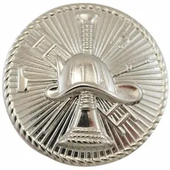 Metallic insignia with Scramble Fire Discs design, 15/16 in diameter, silver finish, metal construction. Attaches via clutch pin. Used on uniforms to display rank or affiliation in fire or emergency services.