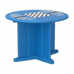 This 42-inch diameter round table from CORTECH features a slate blue polyethylene construction with an included game top. It accepts ballast for added stability, making it suitable for outdoor dining and recreational use in commercial settings such as patios, parks, and break areas.