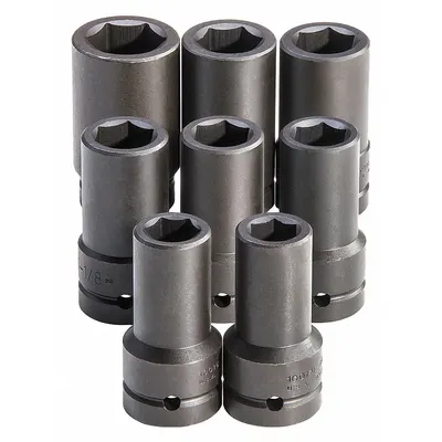 PROTO Impact Socket Set: 1 in Drive Size, Small Set (0-50 pieces) Set Size, 8 Pieces - SAE Impact Socket Sets