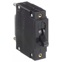 Panel Mount Circuit Breaker: 50 A Amps, 250V AC, 80V DC, Threaded Insert, 2.52 in Dp, #10-32 Stud (MPN CA1-B0-34-650-121-D). Key specifications — Terminal Connection: #10-32 Stud; AC Voltage Rating: 250V AC; DC Voltage Rating: 80V DC; Mounting Type: Threaded Insert.