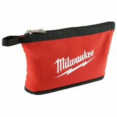 Canvas flat zippered tool bag in black/red. Measures 12-1/2 inches wide by 1/4 inch deep by 8 inches high. Includes one inside pocket for organizing hand tools, fasteners, and small parts. Suitable for job sites and workshops.