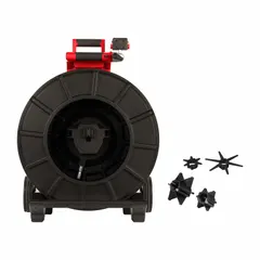 This 200 ft cable reel is part of the M18™ Modular Pipeline Inspection System. It is used for visual inspection of pipelines, drains, and sewer lines to assess blockages, cracks, or damage in commercial and municipal plumbing applications.