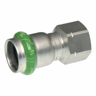 APOLLO Crimp Adapter Fitting: 1 in Pipe x 1/2 in Pipe Size, Press-fit x FNPT, EPDM - Potable Water Stainless Steel Press Fittings