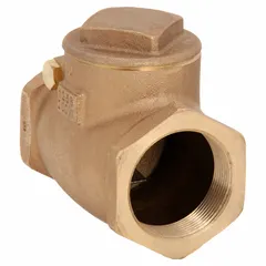 This bronze inline swing check valve features a 2 in pipe size with FNPT x FNPT connections. The swing mechanism permits flow in one direction and automatically closes to prevent backflow. Suitable for use in water, oil, and gas piping systems.