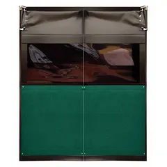 This general purpose swinging door features two green PVC doors, each 5 ft wide by 7 ft high, with a PVC window. It meets USDA standards and includes door seals, bumpers, and mounting hardware. Suitable for separating areas in industrial facilities where foot or cart traffic passes through.