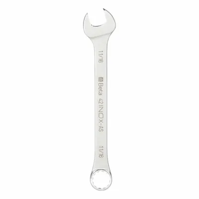 BETA Combination Wrench: Stainless Steel, Natural, 11/16 in Head Size - SAE Spline Combination Wrenches