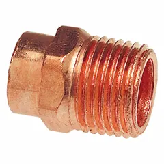 Wrot copper tube fitting adapter with 1/2 in CTS cup end for soldering onto copper tubing and 1 in male NPT threaded end. Used to connect copper tube to threaded pipe in plumbing and heating systems.