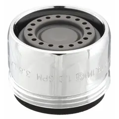 Brass spray flow outlet with chrome finish. Features a male 13/16"-27 UNS connection. Suitable for use in commercial restrooms, kitchens, and laboratories where a controlled spray pattern is required.