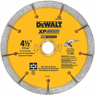 DEWALT Diamond Saw Blade: 4 1/2 in Blade Dia., 5/8 in Arbor Size, Dry, For Angle Grinder - Masonry-Cutting Blades