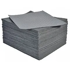 These polypropylene sorbent pads are designed for industrial spill containment and cleanup. Each pad absorbs up to 29 3/16 oz of oils, coolants, solvents, and water-based fluids. The non-perforated gray pads measure 20 in x 15 1/2 in and come in a 50-pack.
