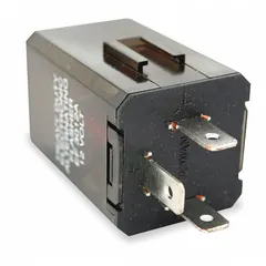 This 3-terminal flasher relay operates on 11-15V DC with a flash rate of 60 to 120 per minute. Designed for automotive signaling applications such as turn signals and hazard lights, it is suitable for standard vehicle lighting circuits.