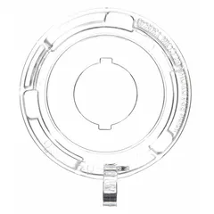 Clear base for removable-cover push-button lockouts. Accommodates buttons up to 1.18 in diameter. Used to secure push-button controls during lockout/tagout procedures, preventing accidental machine startup. Supplied as a 5-pack.