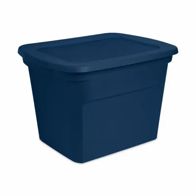 STERILITE Storage Tote: 18 gal, 23 1/2 in x 18 3/8 in x 16 1/8 in, Blue Body, Blue Lid - Colored Totes with Snap-On Lids