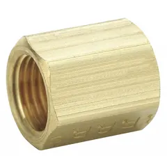 This standard brass inverted flare tube fitting union connects two tubes of equal outside diameter. With a 5/8"-18 thread size A and 13/16 in overall length, it meets SAE standards for use in fluid systems requiring leak-resistant connections.