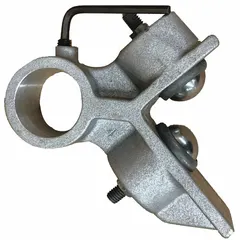 Roller bearing support accessory for pipe cutting stands. Provides a roller bearing mechanism to support and stabilize pipe during cutting operations. Designed for use with Collins E-Z Cutter Models.