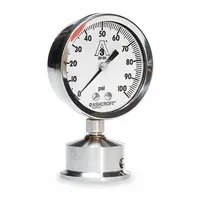 ASHCROFT Pressure Gauge: 0 psi to 60 psi, 2 1/2 in Dial, 1 1/2 in Tri-Clamp, Bottom, ±1.50% Accuracy (MPN 25-1032S-15L-60)