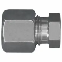 This flareless bite-type stainless steel compression fitting plug from the Volz series seals unused ports in hydraulic and pneumatic systems. It features a 6 mm OD size and M14x1.5 thread size, designed for leak-free sealing in high-pressure fluid power applications