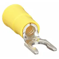 3M Fork Terminals: Yellow, Vinyl, #10 Stud Size, 12 AWG – 10 AWG Wire Range, Locking Fork, 1,000 V (MPN LFV10-10Q)
