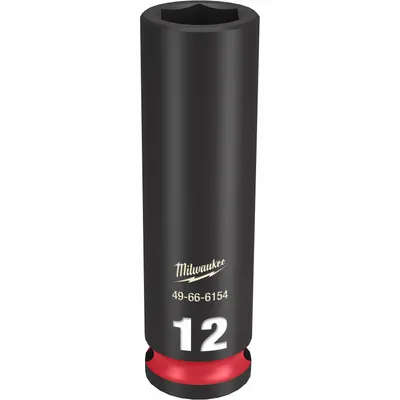 MILWAUKEE Deep Impact Socket: 3/8 in Drive Size, Metric, 12 mm Socket Size, 6-Point - 3/8" Drive Impact Sockets