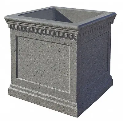 WAUSAU TILE Planter Bollard: Square, Beige, 20 in Overall Ht, 24 in Overall Wd, 24 in Overall Lg - Square Planter Bollards