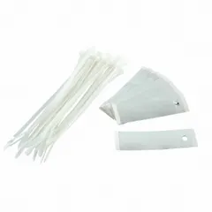 Silver aluminum blank valve tags in a rectangular shape measuring 3 1/2 inches by 1 1/8 inches, supplied in packs of 25. These tags are used for on-site identification of valves, pipes, and equipment in industrial facilities, allowing custom markings to be written or embossed on the surface.