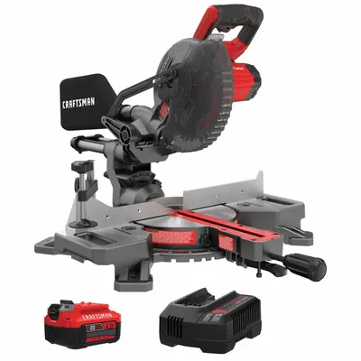CRAFTSMAN Miter Saw Kit: 1 Battery, 1 Charger, 7 1/4 in Blade Dia., 5/8 in Arbor Size - Craftsman Cordless Miter Saws