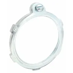 Steel, zinc-plated grounding locknut for threaded rigid metal conduit (RMC) and intermediate metal conduit (IMC). Provides a secure grounding connection in electrical installations. Trade size 2 inches.