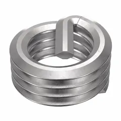 Screw-locking tanged helical insert for thread repair or reinforcement in metal substrates. Features 1/4"-28 fine thread, right-hand direction, 18-8 material grade, and dry film lubricant finish. Tensile strength 200,000 to 250,000 psi. Supplied in a 100-pack.
