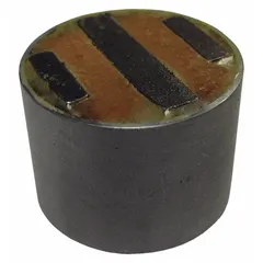 Encased cylindrical ceramic magnet with 3-pole design for concentrated magnetic flux. Measures 0.75 in thick with a 1 in outside diameter and maximum pull force of 18.4 lbf. Used for holding, lifting, or positioning ferrous parts in industrial material handling, fixturing, and assembly applications.