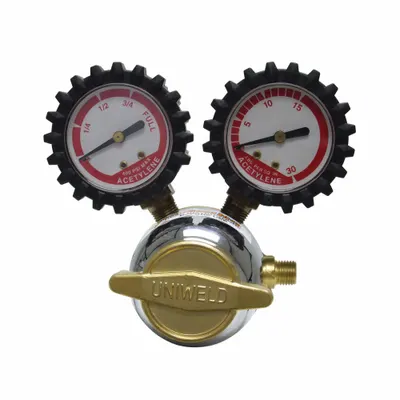 UNIWELD Regulator LD Acetylene CGA200: Single Stage, CGA 200 Inlet, 3/8"-24 M LH Outlet - Fuel Gas Regulators