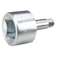 This drive tool is designed for setting self-locking inserts into concrete or masonry. It accommodates 1/2 in screw anchors made of zinc-plated steel. The tool operates with inch-system measurements and is used to securely install screw anchors in construction and industrial applications.