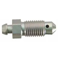 Steel brake bleeder screw with 7/16"-20 thread size, supplied in a 5-piece pack. Used to bleed air from hydraulic brake systems during maintenance, ensuring proper brake feel and performance