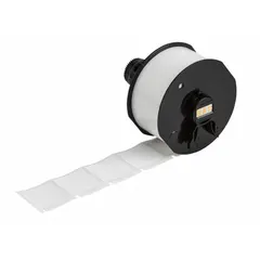 White nylon precut label roll measuring 3/4 in x 1/2 in, containing 600 labels. Designed for use with Wraptor A6200 printer series and A62-R4300 ribbon. Suitable for industrial identification of equipment, cables, and components.