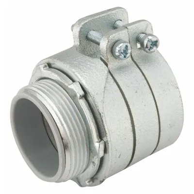 RACO Straight Connector - Squeeze Clamp Style: Iron, 1 1/2 in Trade Size, 1 1/2 in MNPT - Straight Connectors - Squeeze Clamp Style