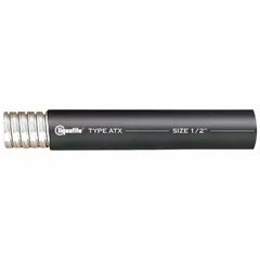 This extreme temperature liquid-tight flexible metal conduit is designed for protecting electrical wiring in environments exposed to moisture, oils, and temperature extremes. The ATX series features a black jacket and is suitable for industrial applications requiring a robust, liquid-tight raceway. Trade size 2-1/2 in, nominal length 25 ft.