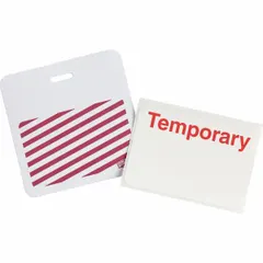 White vinyl clip-on ID badge with white legend on white background. Card height 2 in, width 3 in. Supplied in a 500-pack. Suitable for temporary identification in visitor, contractor, or event access applications.