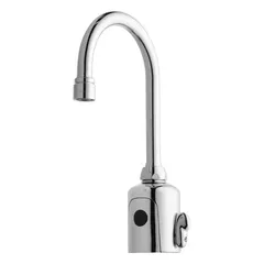 Single-post sensor bathroom faucet from the HyTronic Gooseneck series. Constructed of cast brass with a polished chrome finish. Includes mounting hardware. Suitable for touchless operation in commercial restroom applications.