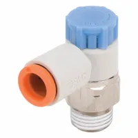 SMC Speed Control Valve: Elbow Fitting, Knob, 1/4 in/1/8 in Valve Body Size, 5/16 in Tube, Meter In (MPN AS2211F-N01-09SA)
