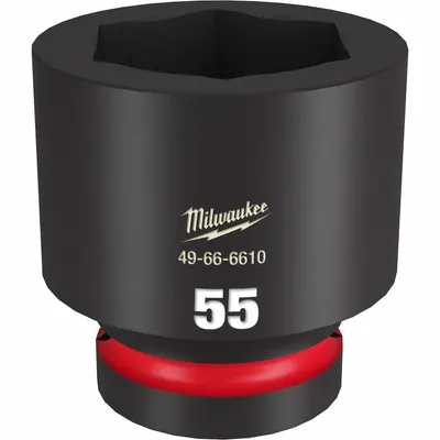 MILWAUKEE Standard Impact Socket: 1 in Drive Size, Metric, 55 mm Socket Size, 6-Point - 1" Drive Impact Sockets