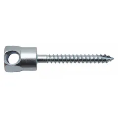 Horizontal rod hanger for securing threaded rod to wood structures. Overall diameter 3/8 in, overall length 2 13/16 in, screw size 1/4 in. Pack of 25. Suitable for mechanical, electrical, and plumbing installations requiring horizontal mounting on wood.