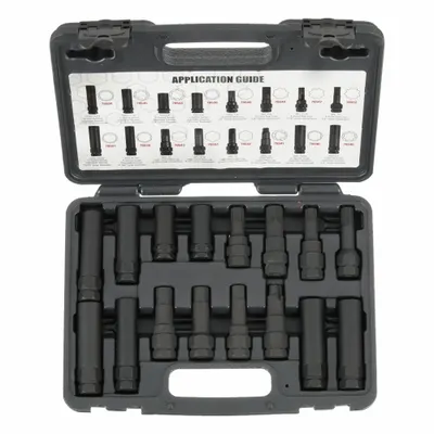 STEELMAN Lug Locking Master Key Set: 13/16 in, 7/8 in Drive Size, 16 Pieces - Lug Nut Socket Sets