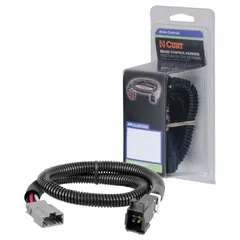 Pre-wired harness for connecting a brake controller to a vehicle's trailer wiring system. Overall length 24 in, width 1 in, height 1 in. Used in fleet and vehicle maintenance for towing applications.