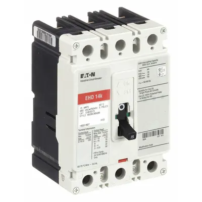 EATON Molded Case Circuit Breaker: 15 A Amps, 18kA at 240V AC, Fixed, ABC, Load Side Lug - FD-Frame Eaton Molded Case Circuit Breakers