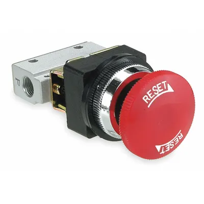 ARO Manual Air Control Valve: MaxAir, Three-Way / Two-Position, Button, Red - ARO MaxAir Series Manual Air Control Valves