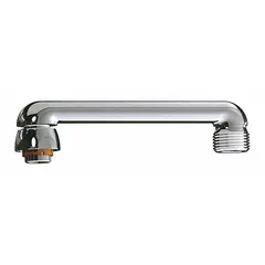 This double-bend faucet spout is constructed of brass with a polished chrome finish. It features a straight swivel design with laminar flow and a UNEF connection. Mounting hardware is included. Suitable for commercial and institutional washroom sinks requiring a durable, easy-to-clean spout.